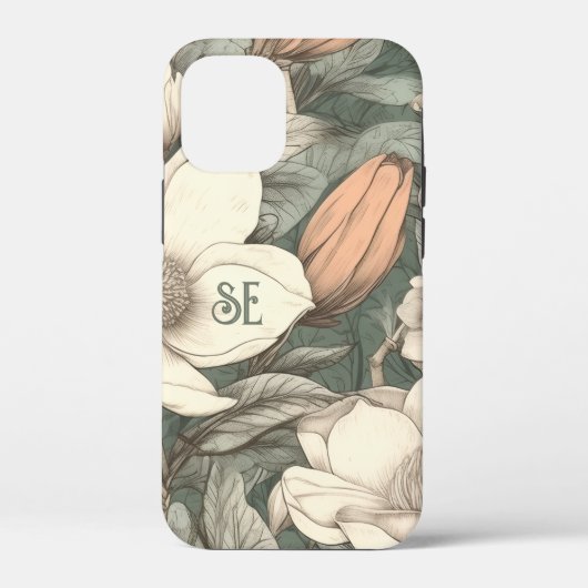 Rustic Magnolias Painted Initials Floral Botanical Case-Mate iPhoneケース (裏面)