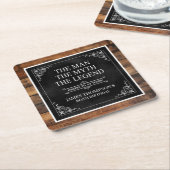 Rustic Man Myth Legend 60th Birthday Black スクエアペーパーコースター (アングル)