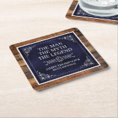 Rustic Man Myth Legend 60th Birthday Navy Blue スクエアペーパーコースター (アングル)