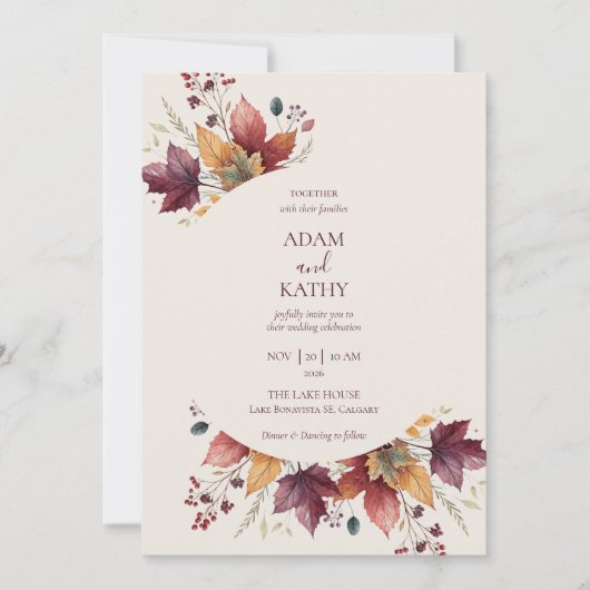 Rustic Maple Leaf Arch Fall Wedding Invitation 招待状 (正面)