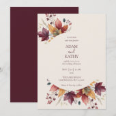 Rustic Maple Leaf Arch Fall Wedding Invitation 招待状 (正面/裏面)