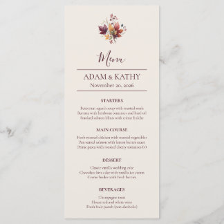 Rustic Maple Leaf Fall Wedding Menu Card メニュー