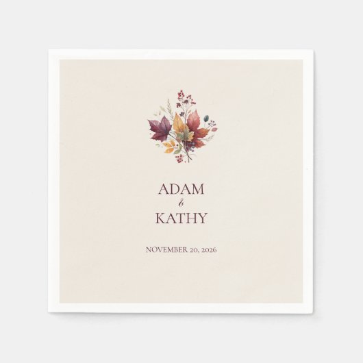 Rustic Maple Leaf Fall Wedding Napkin スタンダードカクテルナプキン (正面)