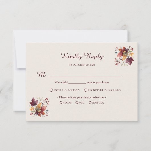 Rustic Maple Leaf Fall Wedding RSVP Card (正面)