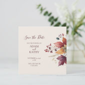 Rustic Maple Leaf Fall Wedding Save the Date Card セーブザデート (スタンド正面)