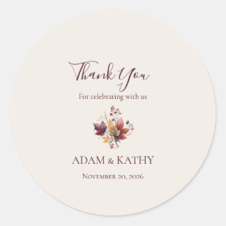 Rustic Maple Leaf Fall Wedding Thank You Sticker ラウンドシール