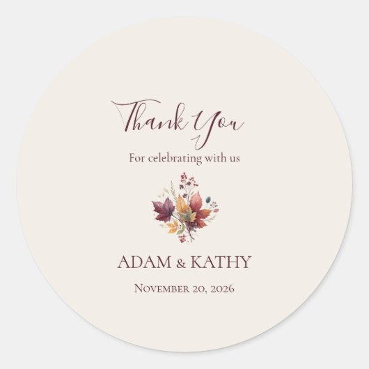 Rustic Maple Leaf Fall Wedding Thank You Sticker ラウンドシール (正面)