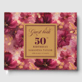 Rustic Maroon Blush Gold Flowers 50th Birthday ゲストブック (正面)