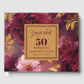 Rustic Maroon Blush Gold Flowers 50th Birthday ゲストブック (正面)