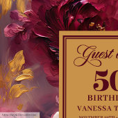 Rustic Maroon Blush Gold Flowers 50th Birthday ゲストブック