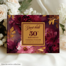 Rustic Maroon Blush Gold Flowers 50th Birthday