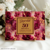 Rustic Maroon Blush Gold Flowers 50th Birthday ゲストブック