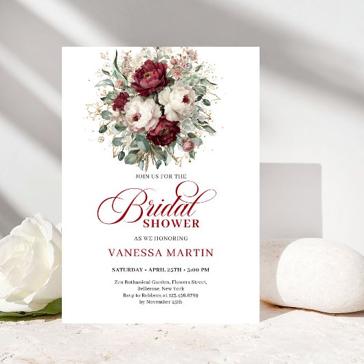 Rustic Marsala Floral Bridal Shower Invitation 招待状