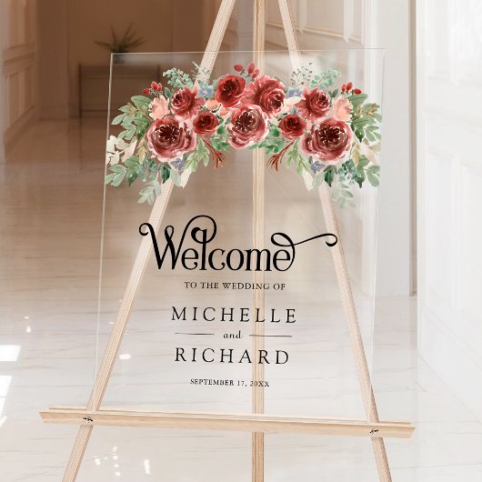 Rustic Marsala Floral Wedding Welcome アクリルサイン