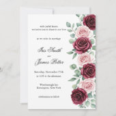 Rustic Marsala Wine Floral Calligraphy Wedding 招待状 (正面)