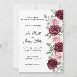 Rustic Marsala Wine Floral Calligraphy Wedding 招待状