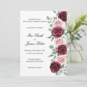 Rustic Marsala Wine Floral Calligraphy Wedding 招待状 (スタンド正面)