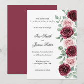 Rustic Marsala Wine Floral Calligraphy Wedding 招待状 (正面/裏面)