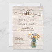 Rustic Mason Jar Floral on Wood Wedding Invitation 招待状 (正面)