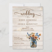 Rustic Mason Jar Floral on Wood Wedding Invitation 招待状 (正面)
