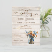 Rustic Mason Jar Floral on Wood Wedding Invitation 招待状 (スタンド正面)