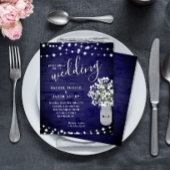 Rustic Mason Jar Lights Navy Blue Wedding Invite