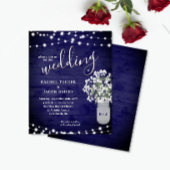 Rustic Mason Jar Lights Navy Blue Wedding Invite