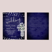 Rustic Mason Jar Lights Navy Blue Wedding Invite