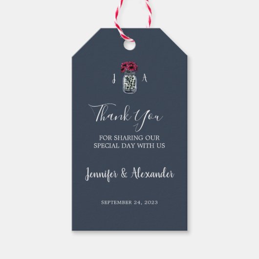 Rustic mason jar monogram navy blue wedding ギフトタグ (正面)