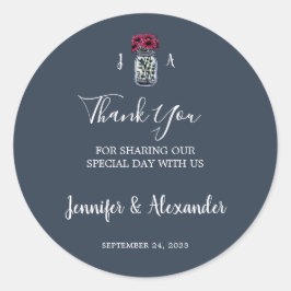 Rustic mason jar monogram navy blue wedding ラウンドシール