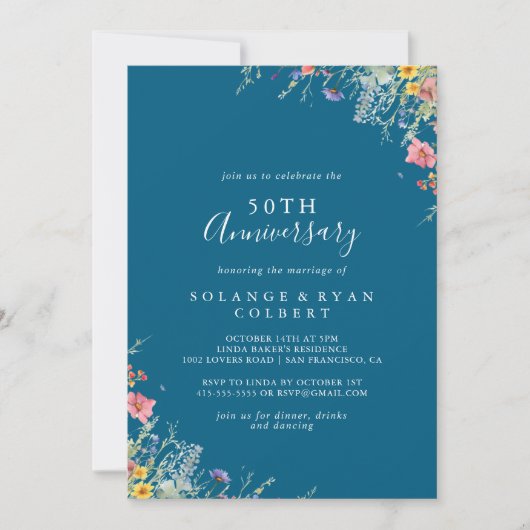 Rustic Meadow Botanical 50th Wedding Anniversary 招待状 (正面)