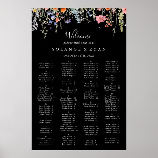 Rustic Meadow Botanical Alphabetical Seating Chart ポスター (正面)