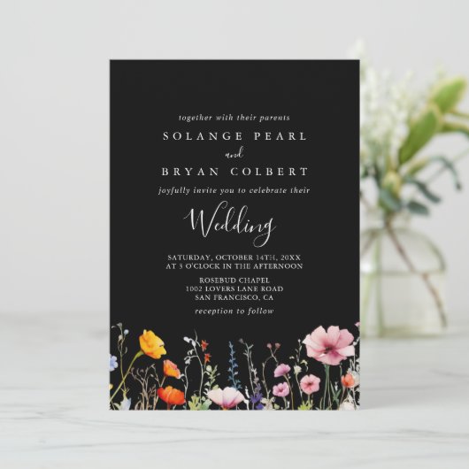 Rustic Meadow Botanical Front & Back Wedding 招待状 (スタンド正面)