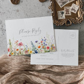 Rustic Meadow Botanical Menu Choice RSVP Postcard ポストカード