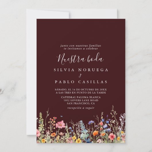 Rustic Meadow Botanical Nuestra Boda Wedding 招待状 (正面)