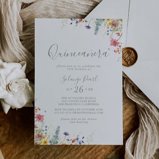 Rustic Meadow Botanical Quinceañera 招待状