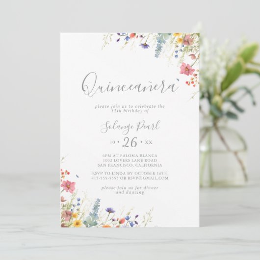 Rustic Meadow Botanical Quinceañera 招待状 (スタンド正面)