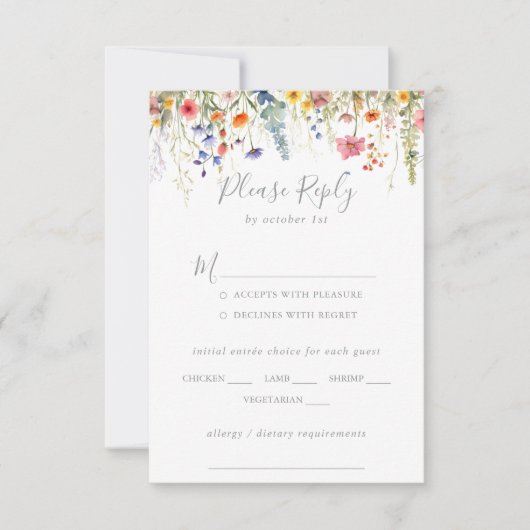 Rustic Meadow Botanical Wedding Menu Choice RSVP (正面)