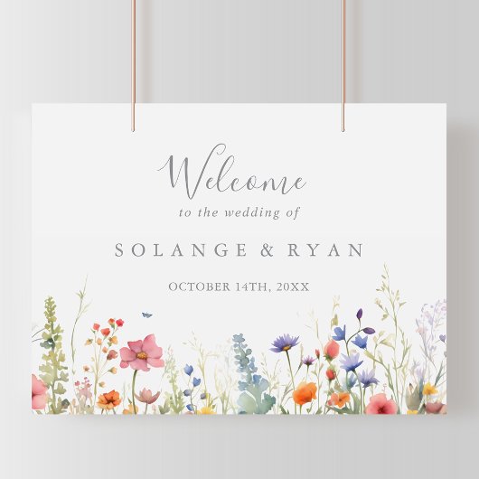 Rustic Meadow Botanical Wedding Welcome Sign ポスター