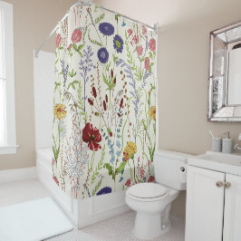 Rustic Meadow Wildflower Botanical シャワーカーテン