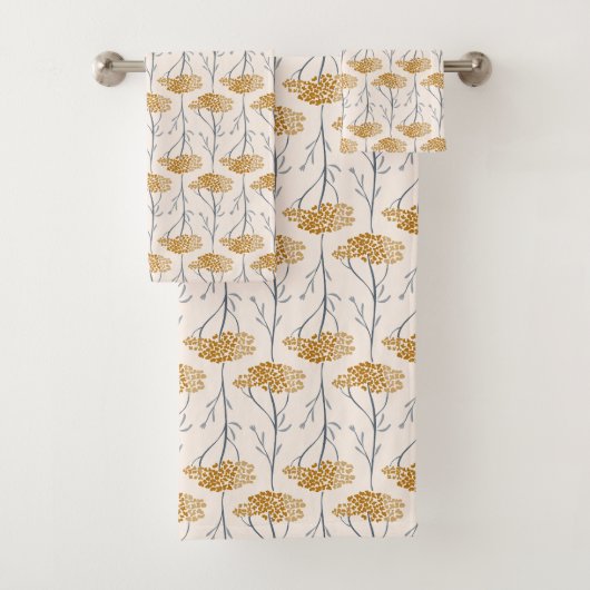 Rustic Meadow Yarrow Wildflower Botanical Ochre バスタオルセット (インサイチュ)