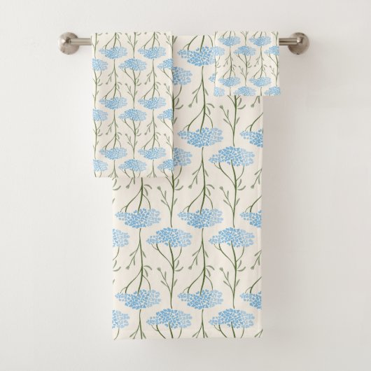 Rustic Meadow Yarrow Wildflower Botanical Sky Blue バスタオルセット (インサイチュ)