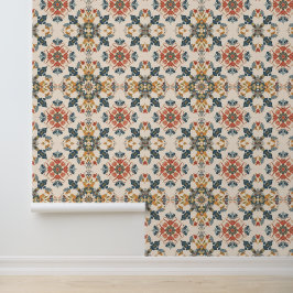 Rustic Mediterranean Floral Tile Pattern 壁紙