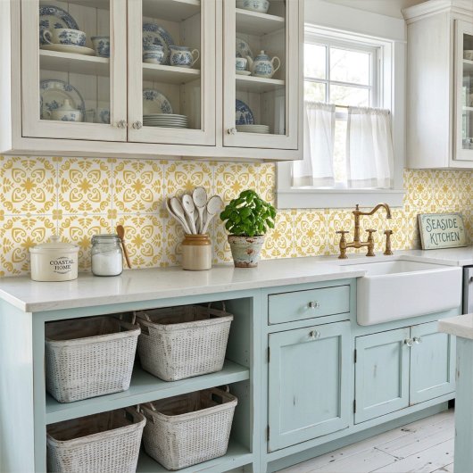 Rustic Mediterranean Mustard Yellow White タイル