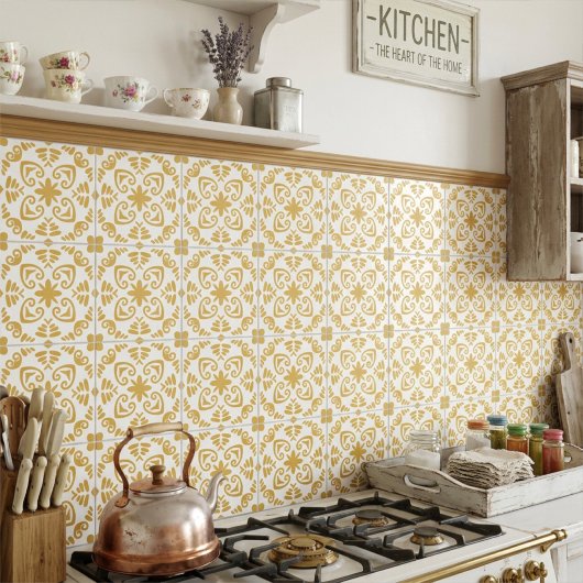 Rustic Mediterranean Mustard Yellow White タイル
