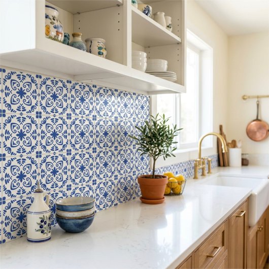 Rustic Mediterranean Navy Blue White タイル