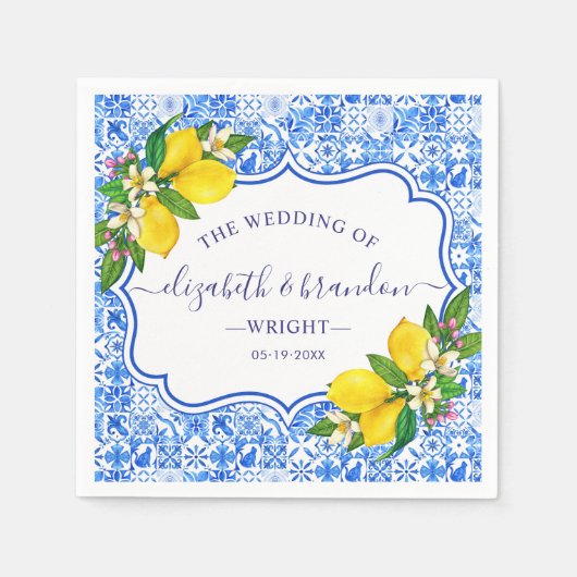 Rustic Mediterranean Tiles Summer Wedding スタンダードカクテルナプキン (正面)