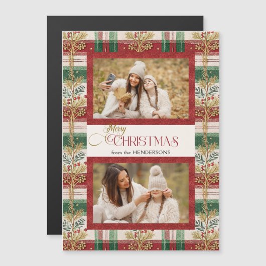 Rustic Merry Christmas Botanical Plaid 2 Photo (正面/裏面)