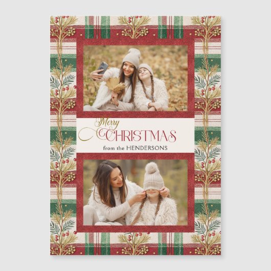 Rustic Merry Christmas Botanical Plaid 2 Photo (正面)