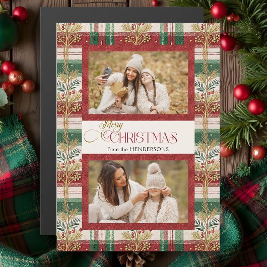 Rustic Merry Christmas Botanical Plaid 2 Photo